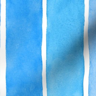 Bright Ocean Blue Watercolor Vertical Broad Stripes - Large Scale - Nautical Coastal Boy Nursery