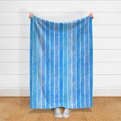 Bright Ocean Blue Watercolor Vertical Broad Stripes - Large Scale - Nautical Coastal Boy Nursery