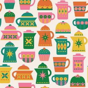 Retro Coffee Pots & Mugs | Pink & Green