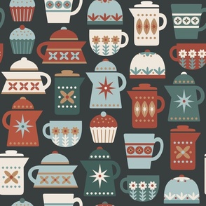 Retro Coffee Pots & Mugs | Terracotta, Blue & Charcoal