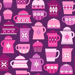 Retro Coffee Pots & Mugs | Purple & Pink