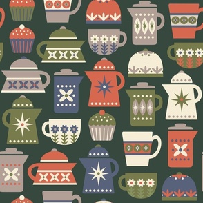 Retro Coffee Pots & Mugs | Retro Olive on Charcoal