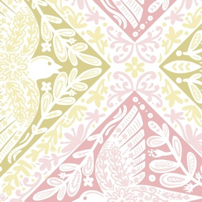 spring birds in piget pink and butter yellow wallpaper scale