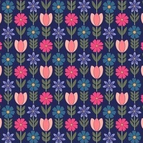 Mixed Spring Flowers on Navy