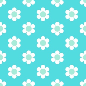 Retro Daisies - Seafoam Green and Turquoise Blue Med.