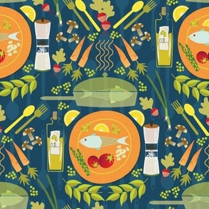 Food / Picnic / Chefs Table / Dark Blue / Orange