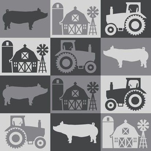 Show Pig - Farmhouse Theme with Tractor and Barn - Dark Gray, Medium and Light Gray