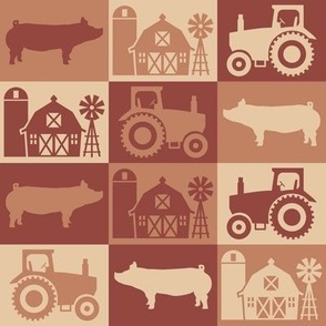 Show Pig - Farm Theme with Tractor and Barn - Browns and Tan