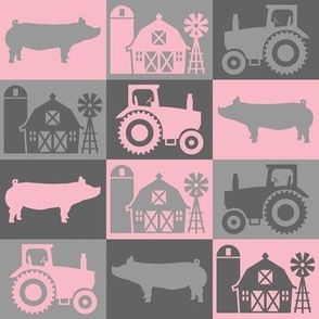 Show Pig - Rural Farmhouse Theme with Tractor and Barn - Pink and Gray