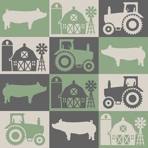 Show Pig - Rural Farmhouse Theme with Tractor and Barn - Gray, Tan and Sage