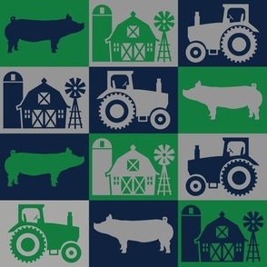 Show Pig - Rural Farmhouse Theme with Tractor and Barn - Navy Blue, Dark Green and Gray