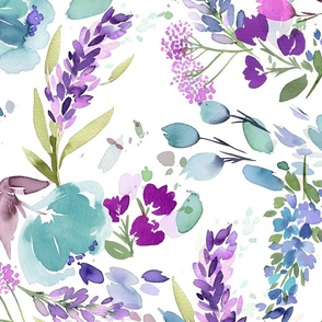 Spring Lavender bunches flowers Spring watercolor lavender floral Pastel Blue White Large