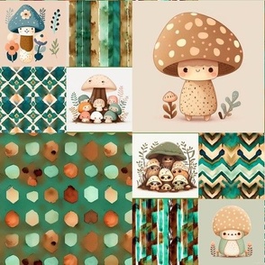 Mushroom Characters Cheater Quilt