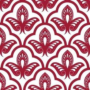 Alabama colors - Art Deco Floral Damask - Crimson on White