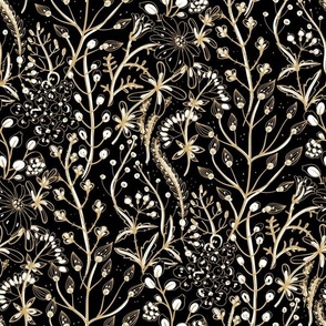 Vanderbilt colors - Field of Wildflowers - Flat Gold and White on Off-Black