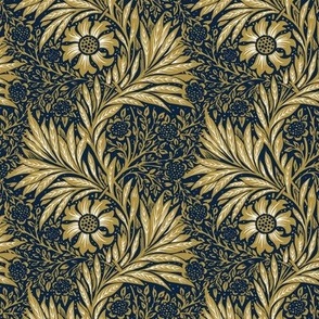 1875 "Marigold" by William Morris - Notre Dame colors - Metallic Gold and White on Blue