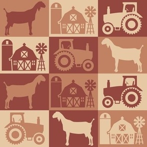 Nubian Goat - Farm Theme with Tractor and Barn - Browns and Tan
