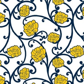 Michigan Colors - Rose Flourish - Maize and Blue on White