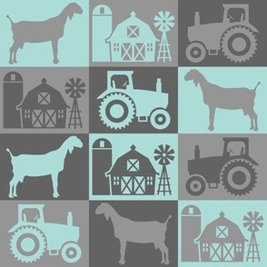 Nubian Show Goat - Farmhouse Theme with Tractor and Barn - Gray and Dark Aqua
