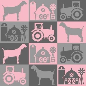 Nubian Dairy Goat - Rural Farmhouse Theme with Tractor and Barn - Pink and Gray