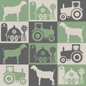 Nubian Show Goat - Farmhouse Theme with Tractor and Barn - Gray, Tan and Sage Green