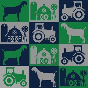 Nubian Goat - Farm Theme with Tractor and Barn - Navy Blue and Dark Green