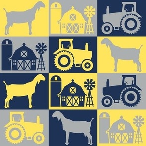 Nubian Dairy Goat - Rural Farmhouse Theme with Tractor and Barn - Navy Blue, Gray and Lemon Yellow