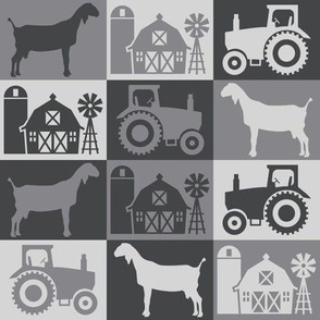 Nubian Show Goat - Farmhouse Theme with Tractor and Barn - Dark Gray, Medium Gray and light Gray