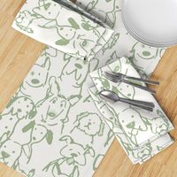 Doodle Dogs, True Sage Green Outline and Off White Background 12in x 24in repeat scale