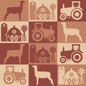 Show Lamb - Farm Theme with Tractor and Barn - Brown, Tan and Rust