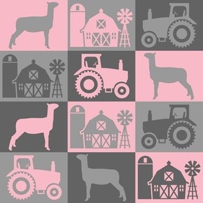 Show Lamb - Rural Farmhouse Theme with Tractor and Barn - Pink and Gray