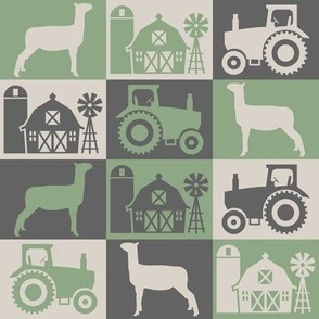 Show Lamb - Rural Farm Theme with Tractor and Barn - Gray, Tan, Sage Green
