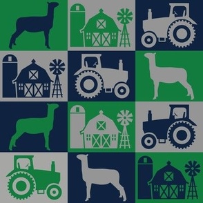 Show Lamb - Rural Farmhouse Theme with Tractor and Barn - Navy Blue,Dark Green