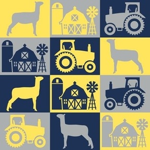 Show Lamb - Farmhouse Theme with Tractor and Barn - Navy Blue, Light Gray, Yellow