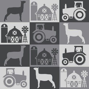 Show Lamb - Farmhouse Theme with Tractor and Barn - Black and Grays