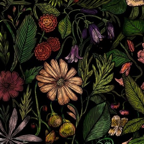 Maximalist Floral - watercolors with dark background
