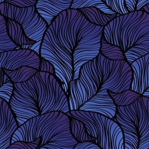 Crowded Leaves Line Art in Blue and Amethyst Ombre