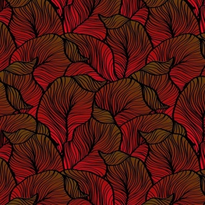 Crowded Leaves Line Art in Fiery Ombre