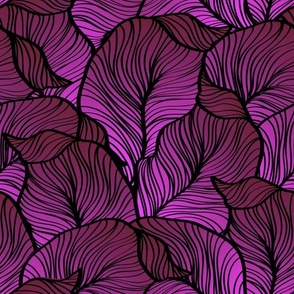 Crowded Leaves Line Art in Fuchsia and Plum Ombre