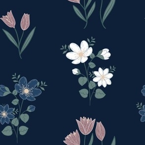 Cottage flowers on navy (small)