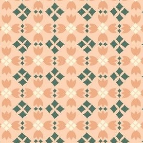 Small Alexandria diamond mosaic tile in green and apricot 