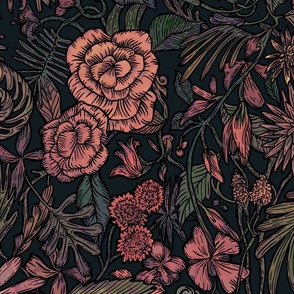 Maximalist Floral - pinks with dark background
