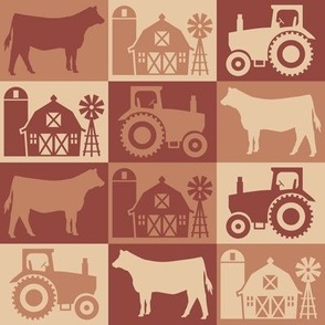 Show Heifer - Farm Theme with Tractor and Barn - Browns and Tan