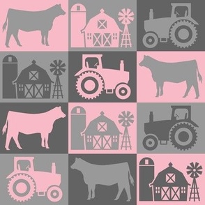 Show Heifer - Rural Farmhouse Theme with Tractor and Barn - Pink and Gray