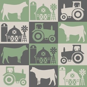 Show Heifer - Farm Theme with Tractor and Barn - Gray, Tan, Sage Green