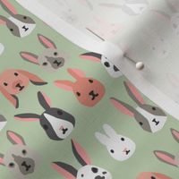 Bunny Faces on Green -  1 inch