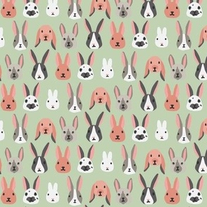 Bunny Faces on Green -  1 inch