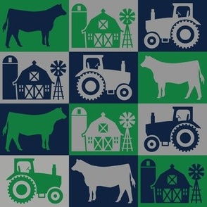 Show Heifer - Farmhouse Theme with Tractor and Barn - Navy Blue, Dark Green, Gray