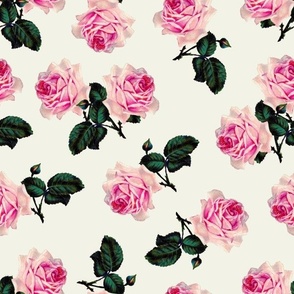 Scattered vintage roses chalk white - extra large