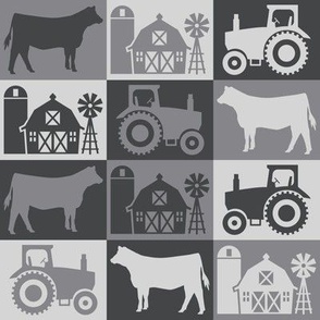 Show Heifer - Farm Theme with Tractor and Barn - Black, Medium Gray, Light Gray